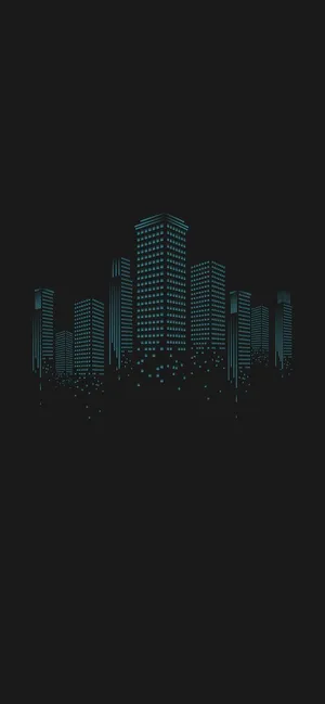 A City Skyline With Blue Lights On A Black Background Wallpaper