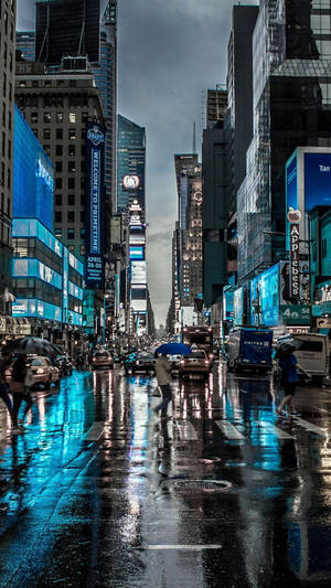 A City Street With People Walking Wallpaper