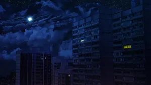 A City With Buildings And A Moon Wallpaper