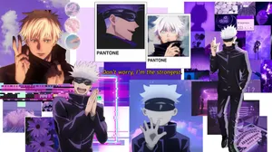 A Collage Of Anime Characters With Purple Backgrounds Wallpaper