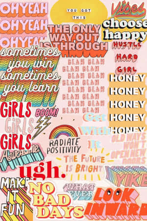 A Collage Of Different Stickers With Different Words Wallpaper
