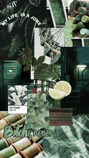 A Collage Of Green And Black Items Wallpaper