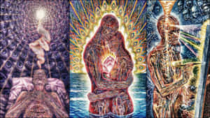 A Collage Of Images Of A Man And Woman In A Room Wallpaper