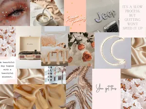 A Collage Of Photos With A Pink Background Wallpaper