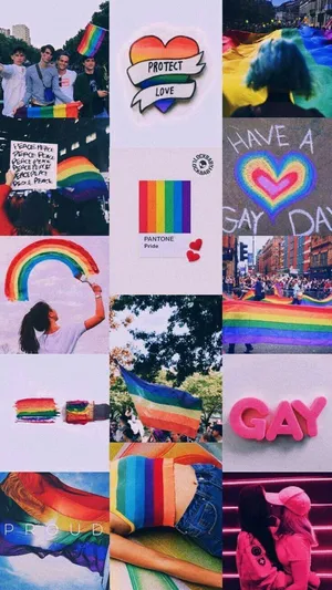 A Collage Of Photos With A Rainbow And A Rainbow Wallpaper