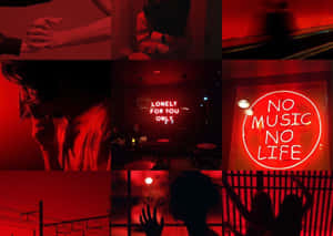 A Collage Of Photos With Red Lights And A Red Sign Wallpaper