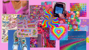 A Collage Of Pictures Of A Girl With A Pink Phone Wallpaper