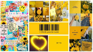 A Collage Of Yellow Pictures With A Barcode Wallpaper