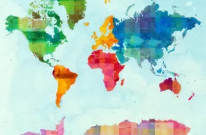 A Colorful Rainbow Pixel World's Map Wallpaper