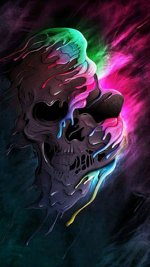 A Colorful Skull With Colorful Paint On It Wallpaper