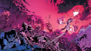 A Comic Book Cover With A Man And A Woman In The Middle Wallpaper