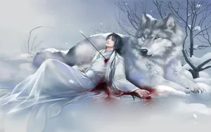 A Cute Anime Wolf Girl Stares Deep Into The Night Wallpaper