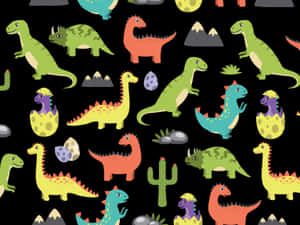 A Cute Cartoon Dinosaur Smiles On A Pastel Desktop. Wallpaper