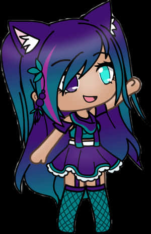 A Cute Cat With Blue Hair And Purple Eyes Wallpaper