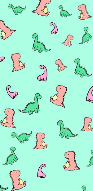 A Cute Dinosaur Pattern With Pink And Green Dinosaurs Wallpaper