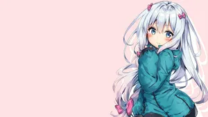 A Cute Kawaii Anime Girl Smiling With Her Eyes Closed Wallpaper