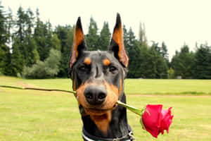 A Daring And Loyal Doberman Resting Wallpaper