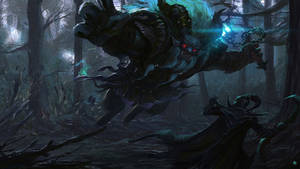 A Dark Forest With A Demon In The Middle Wallpaper