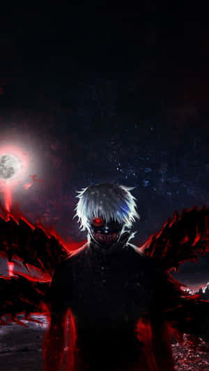 A Demon With Red Eyes And A Red Moon Wallpaper
