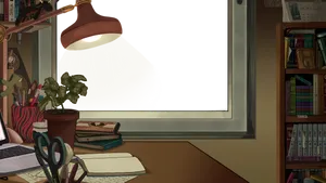 A Desk With A Lamp And A Laptop Wallpaper