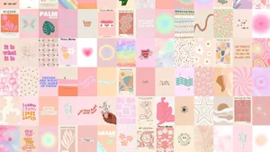 A Desktop Wallpaper With A Pastel Pink Collage Wallpaper