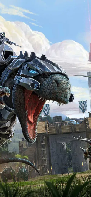 A Dinosaur Is Flying In Front Of A City Wallpaper