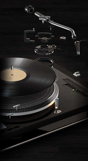 A Disassembled Turntable With Vinyl Record Wallpaper