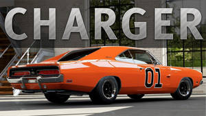 A Dodge Charger Parked In Front Of A Building Wallpaper