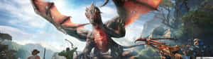 A Dragon Is Flying Over A Forest Wallpaper