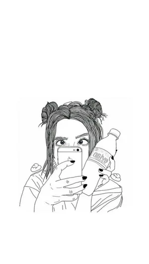 A Drawing Of A Girl Holding A Bottle Of Water Wallpaper