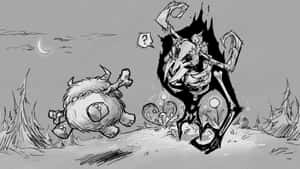 A Drawing Of A Monster And A Wolf Wallpaper