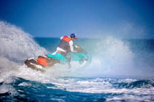 A Dynamic White And Black Jet Ski On A Sunny Day. Wallpaper