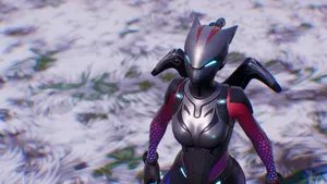 A Female Character In A Futuristic Outfit Standing In The Snow Wallpaper