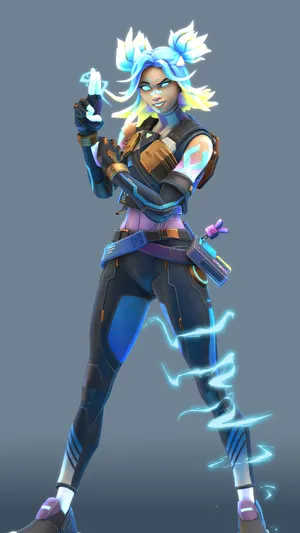 A Female Character With Blue Hair And Lightning Wallpaper