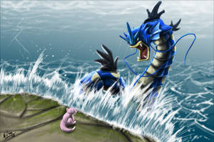 “a Fierce Gyarados And Gentle Slowpoke Enjoying A Sunny Day” Wallpaper