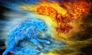 A Fire And Ice Wolf Blend In Perfect Harmony Wallpaper