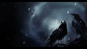 A Flock Of Black Crows Descending On A Tree Wallpaper