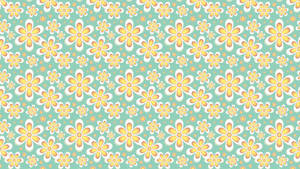 A Floral Pattern In Turquoise And Yellow Wallpaper