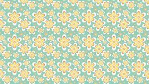 A Floral Pattern In Turquoise And Yellow Wallpaper