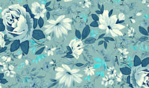 A Floral Pattern With Blue And White Flowers Wallpaper