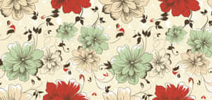 A Floral Pattern With Red, Green, And Brown Flowers Wallpaper