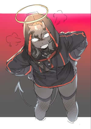 A Girl In A Black Hoodie With A Red Hood Wallpaper