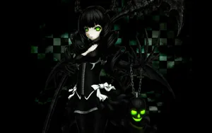 A Girl In Black And Green With A Skeleton Wallpaper