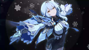 A Girl In Blue And White With Snowflakes Around Her Wallpaper