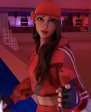 A Girl In Red Is Holding A Bat Wallpaper