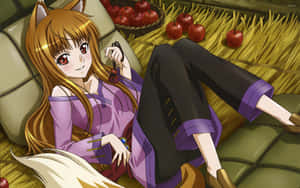 A Girl Is Laying On A Bed With Apples Wallpaper