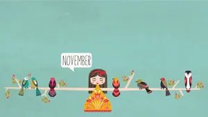 A Girl Is Sitting On A Branch With Birds Wallpaper