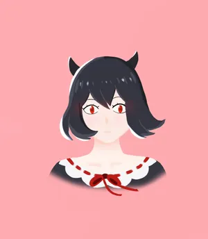 A Girl With Black Hair And Horns On A Pink Background Wallpaper