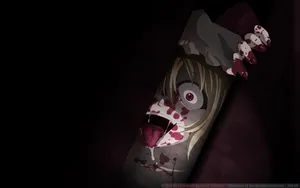 A Girl With Bloody Eyes Peeking Out Of A Dark Room Wallpaper