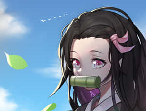 A Girl With Long Hair And A Mask On Her Face Wallpaper